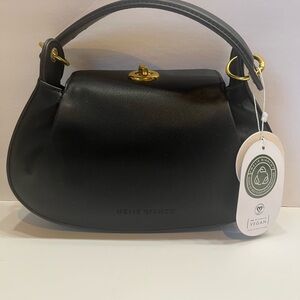 Melie Bianco Black Vegan Shoulder Bag and crossbody with Gold Accents